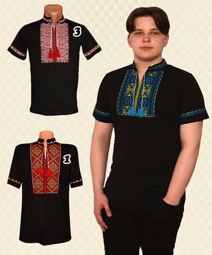 Вишиванка чоловіча короткий рукав чорна фулікра 42 5503120 фото
