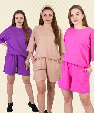 Костюм футболка з шортами OVERSIZE кулір 44-46 30033 фото