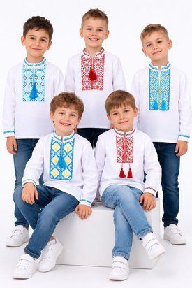 Вишиванка для хлопчика довгий рукав біла фулікра 26 5501057 фото